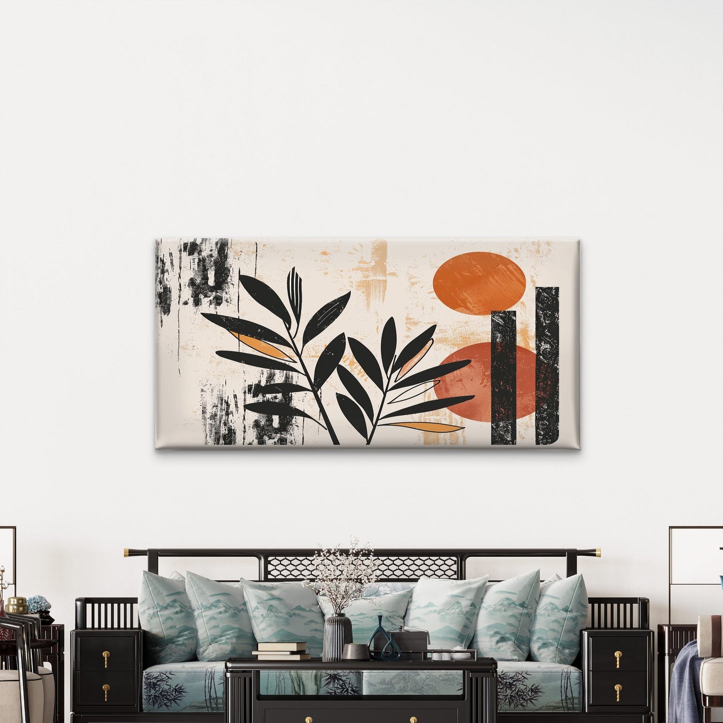 Modern Boho Leaf Terracotta Wall Art Canvas Office Home Room Framed 120x60cm