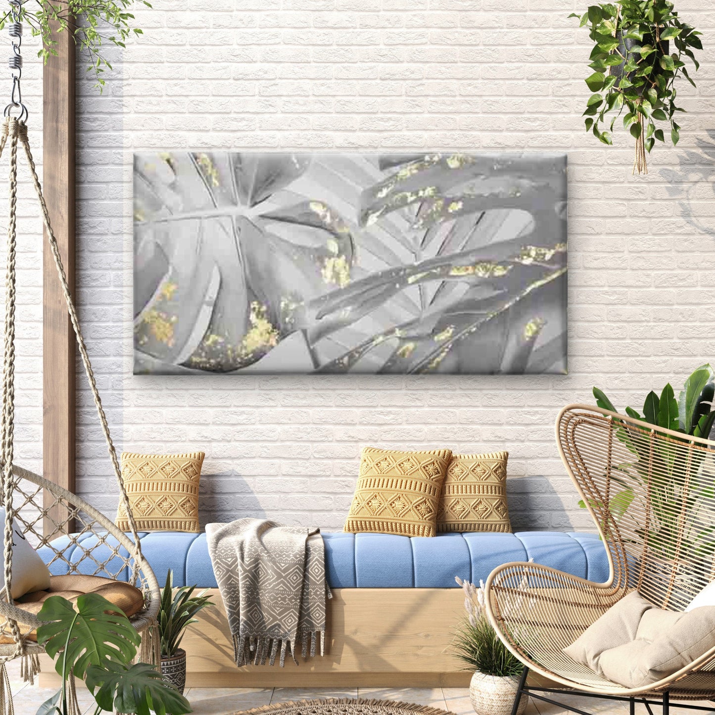 Abstract Black & Monstera Leaf Wall Art Canvas Office Home Room Framed 120x60cm
