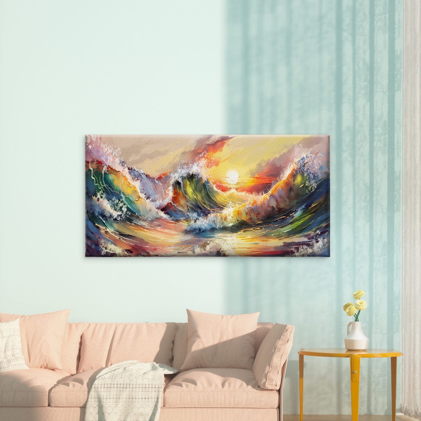 Abstract Ocean Wave Sunset Wall Art Canvas Office Home Room Framed 120x60cm