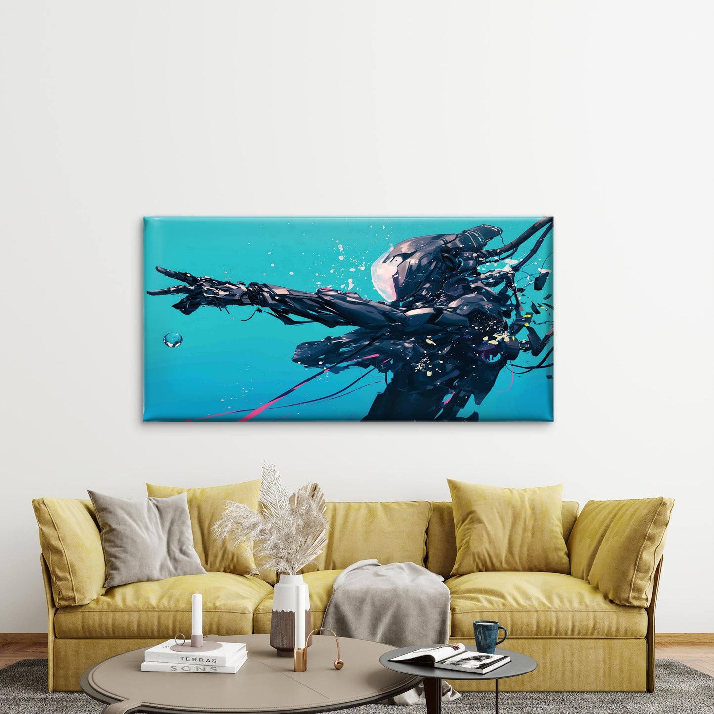 Modern Cyberpunk Silhouette Wall Art Canvas Office Home Room Framed 120x60cm - Bella Home Decor