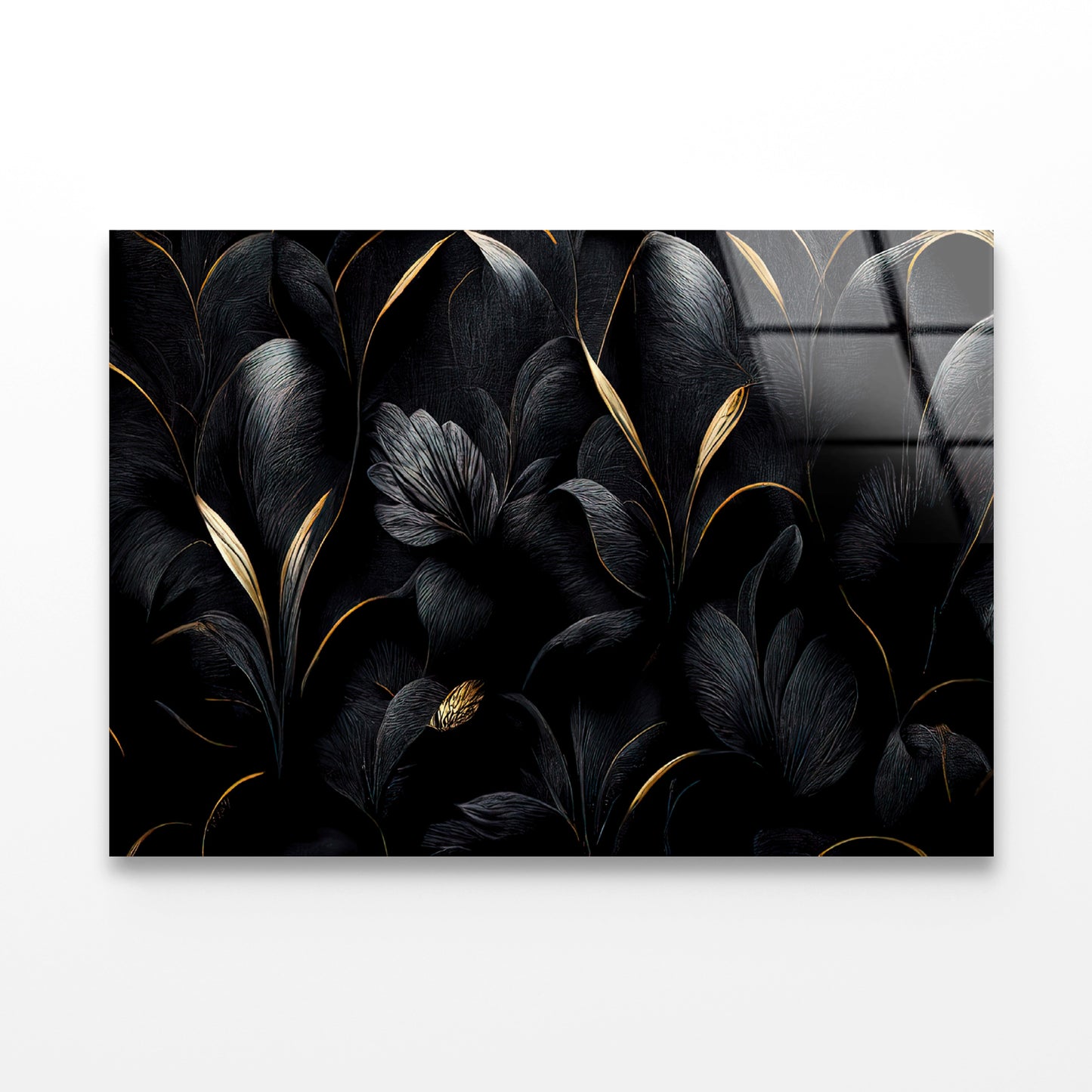 Luxury Black and Gold Leaves Art Acrylic Glass Print Tempered Glass Wall Art 100% Made in Australia Ready to Hang - Bella Home Decor