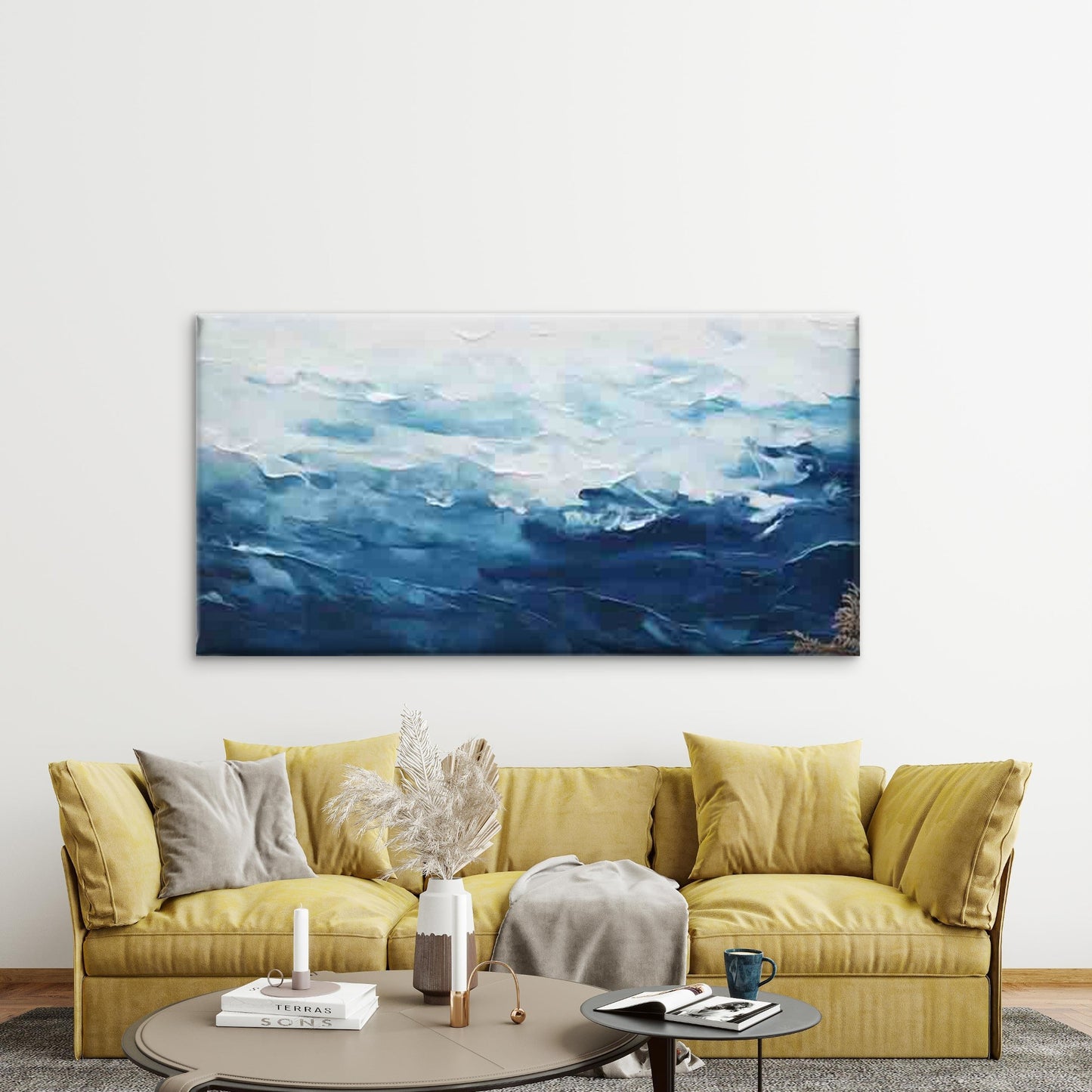 Abstract Ocean Wave Coastal Wall Art Canvas Office Home Room Framed 120x60cm - Bella Home Decor
