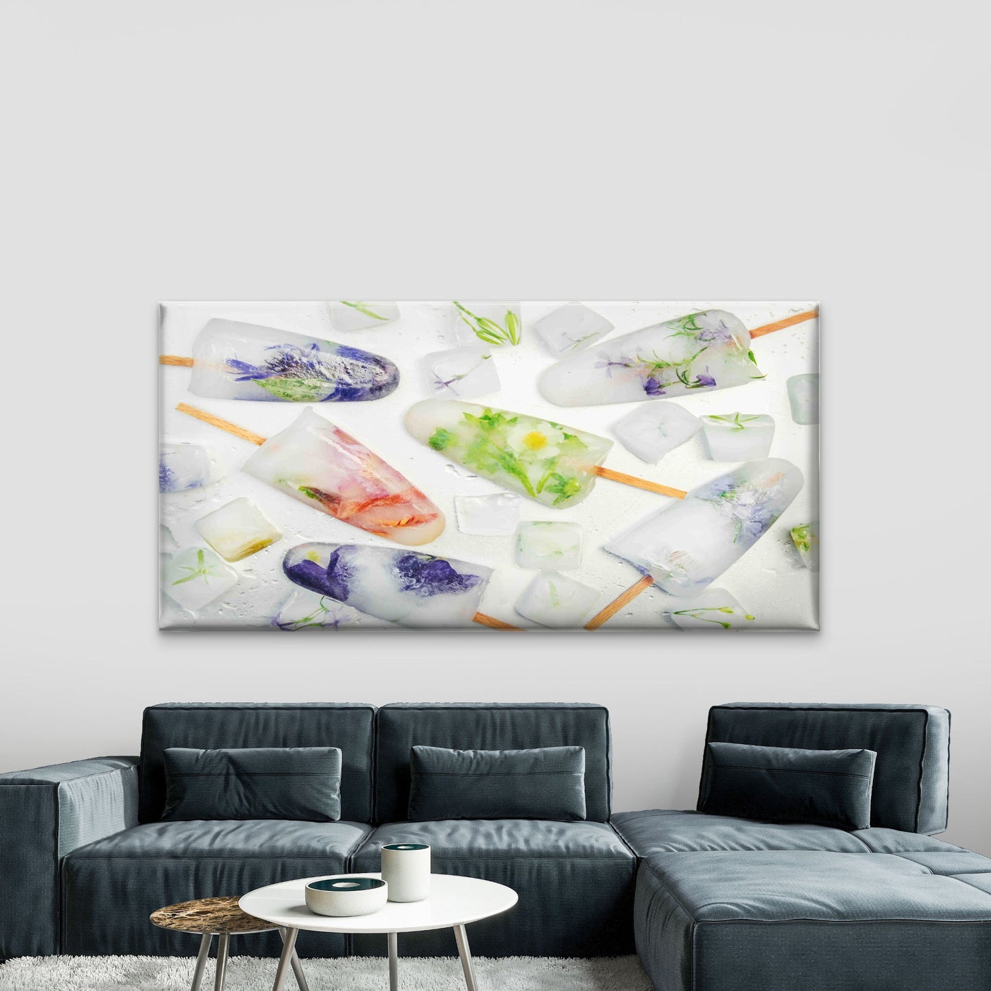 Frozen Flowers In Ice Cubes Wall Art Canvas Office Home Room Framed 120x60cm