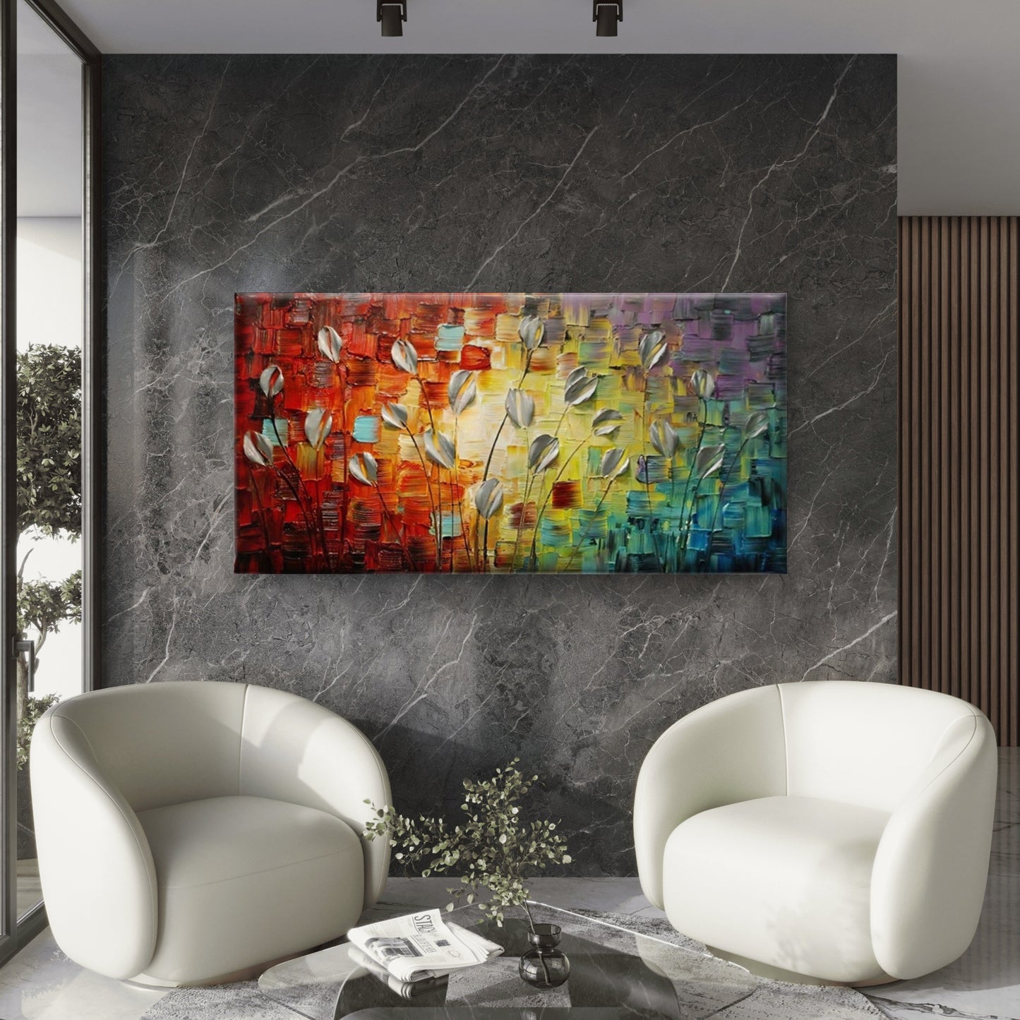 Abstract Artwork Flowers Wall Art Canvas Office Home Room Framed 120x60cm