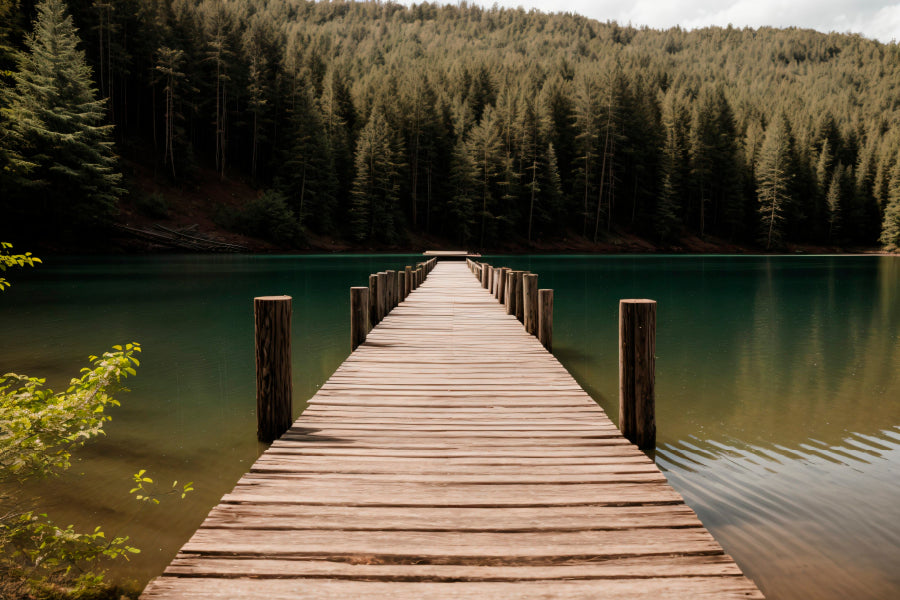 Wooden Pier On Lake & Forest Acrylic Glass Print Tempered Glass Wall Art 100% Made in Australia Ready to Hang - Bella Home Decor