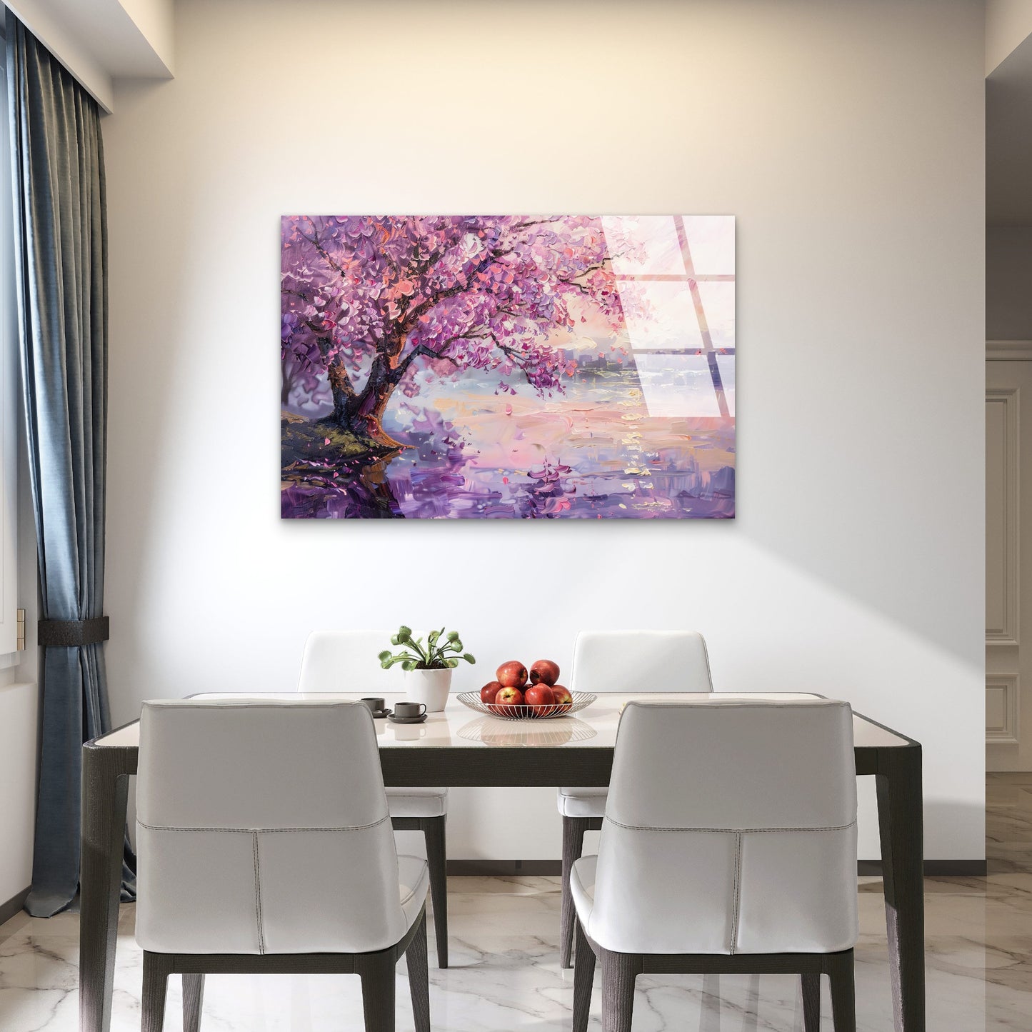 Purple Cherry Blossom Tree Glass Printing Wall Art Australian Made Quality