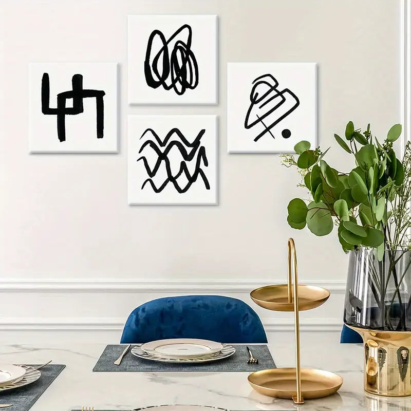 4pcs Geometry Canvas Print, Interleaved Overlap Wall Art Canvas Framed