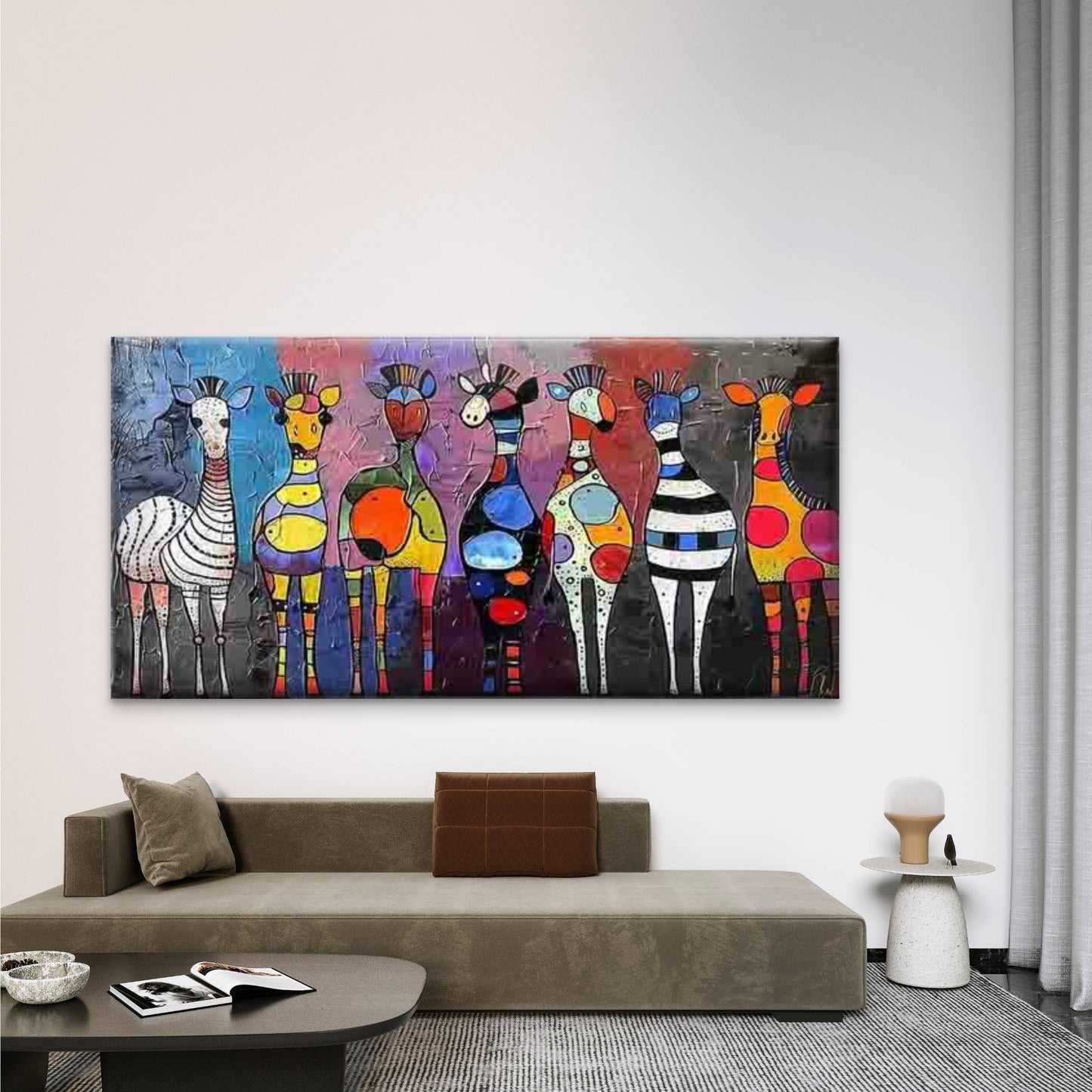Vibrant Abstract Zebras Wall Art Canvas Office Home Room Framed 120x60cm