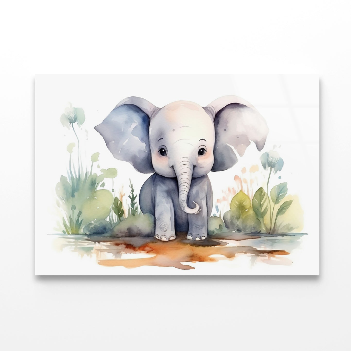 Watercolor Painting or Drawing of a Cartoon Elephant Acrylic Glass Print Tempered Glass Wall Art 100% Made in Australia Ready to Hang