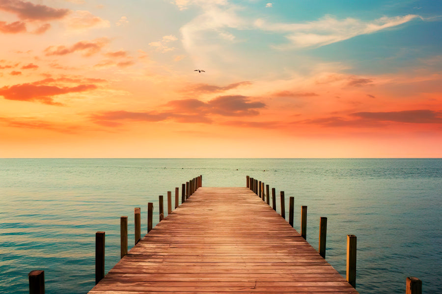 Wooden Pier on Lagoon & Sunset Wall Art Decor 100% Australian Made - Bella Home Decor