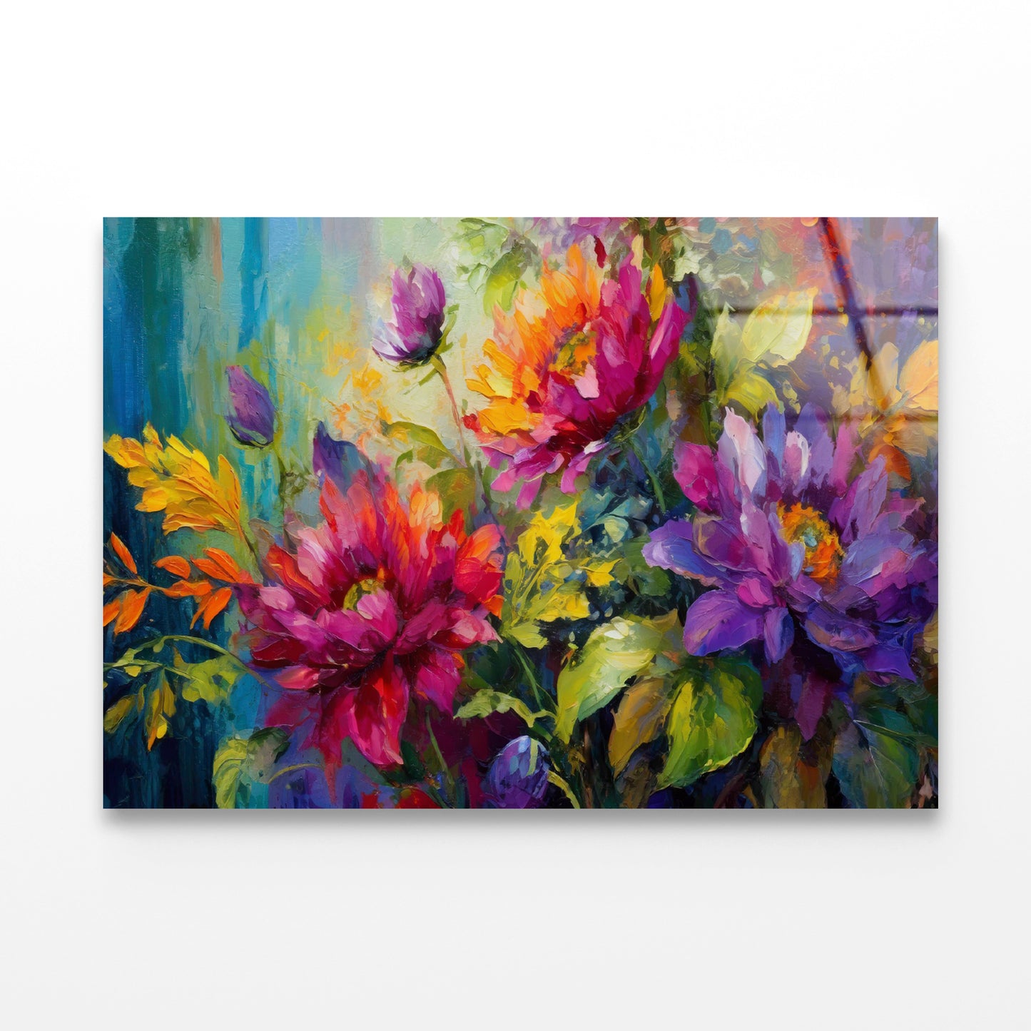 Oil Painting of Beautiful Flowers and Leaves Acrylic Glass Print Tempered Glass Wall Art 100% Made in Australia Ready to Hang - Bella Home Decor