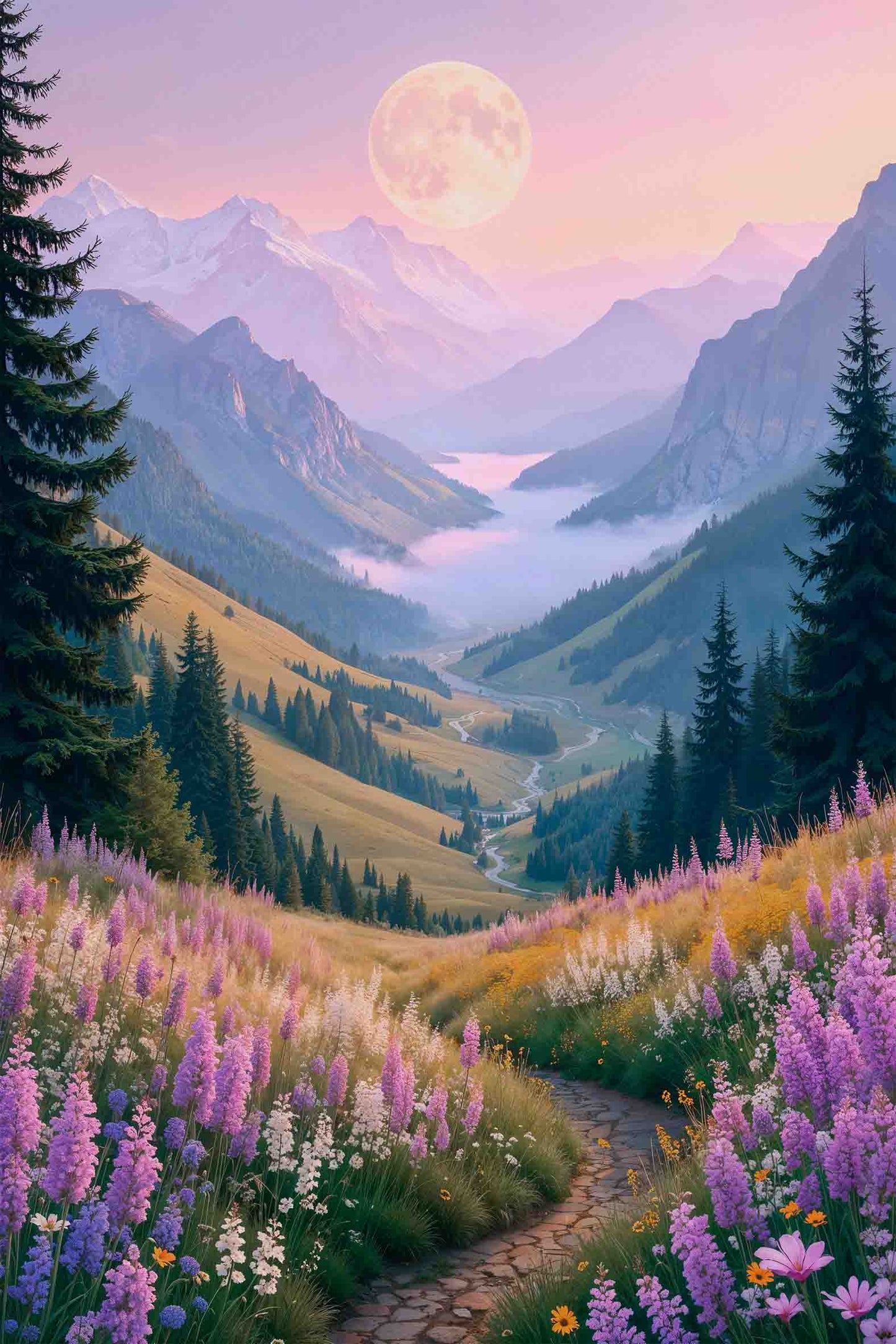 Alpine Swiss Mountain Valley 60x90cm Metal Print Ready to Hang