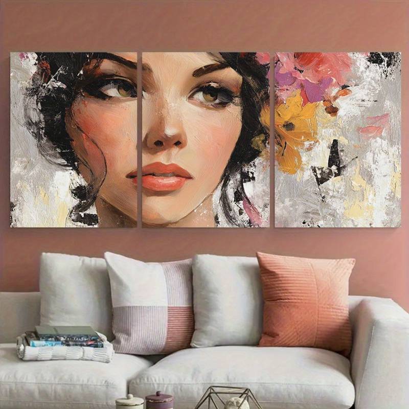 3pcs Woman Painting Feminine Abstract Metal Print Ready to Hang Art