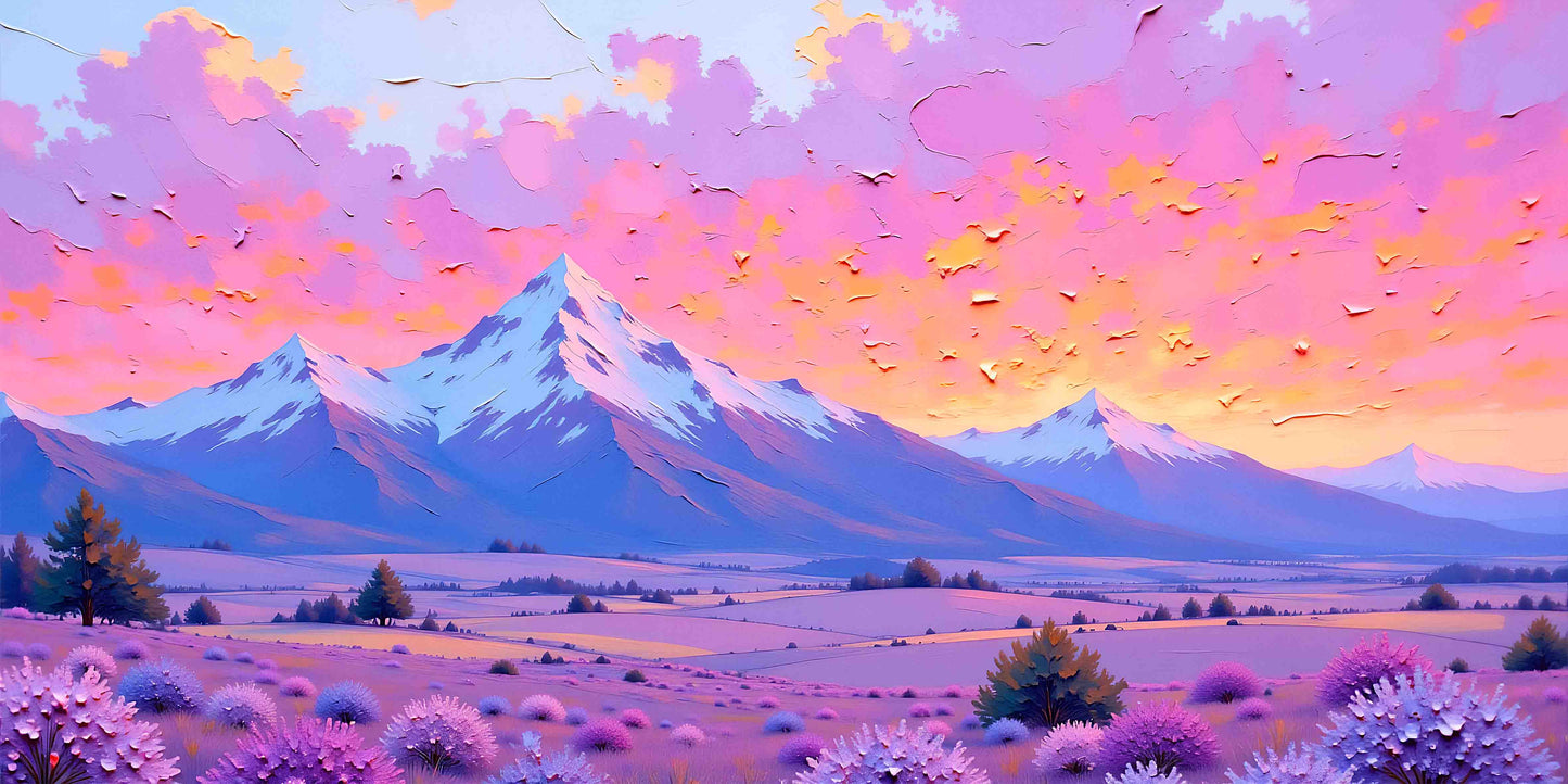 Purple Mountain Field View Wall Art Canvas Office Home Room Framed 120x60 cm - Bella Home Decor