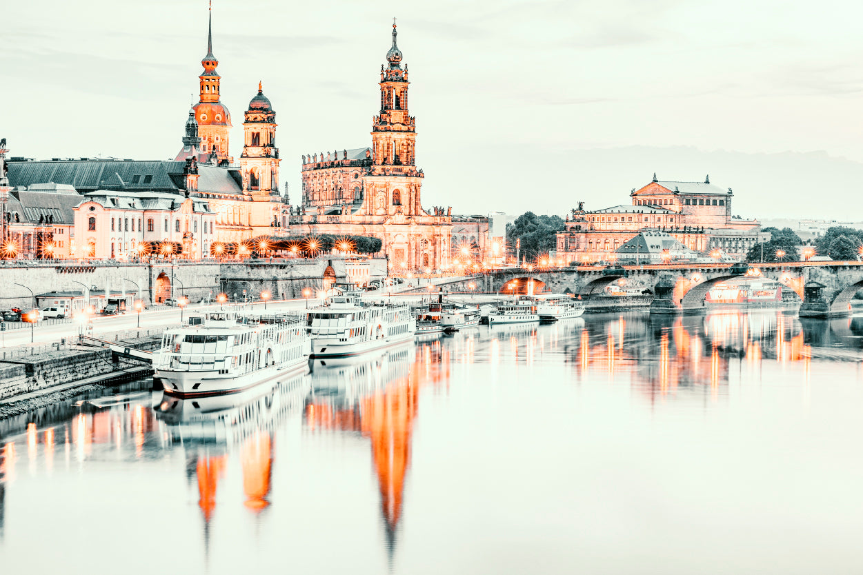 Soft Toned Dresden Germany Architecture and Elbe River Wall Art Decor 100% Australian Made