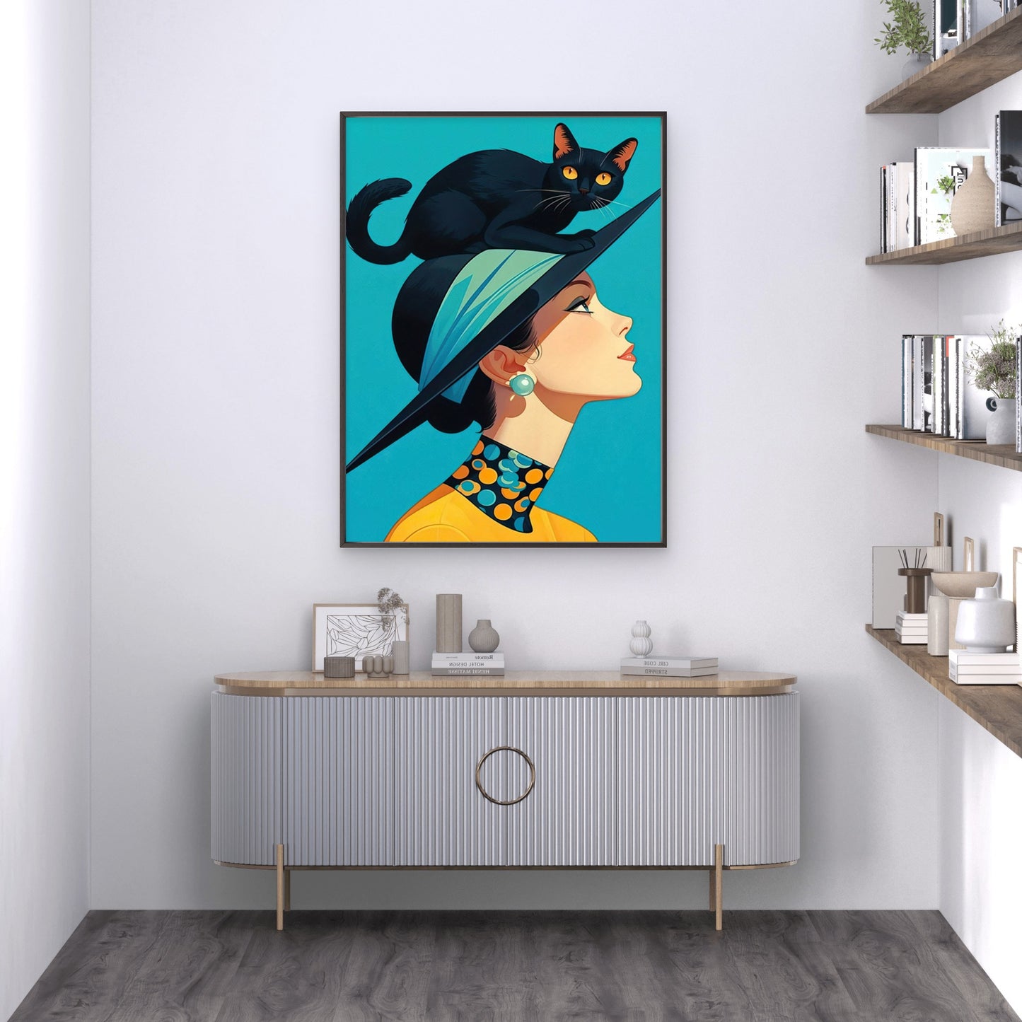 Lady with Black Cat and Yellow Polka Dots Fashion Home Decor Premium Quality Poster Print Choose Your Sizes