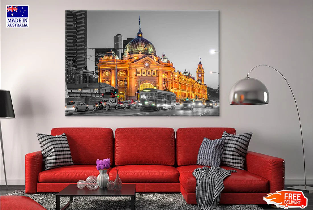 Flinders Street in Melbourne B&W Photograph 90x60cm Print 100% Australian Made - Bella Home Decor