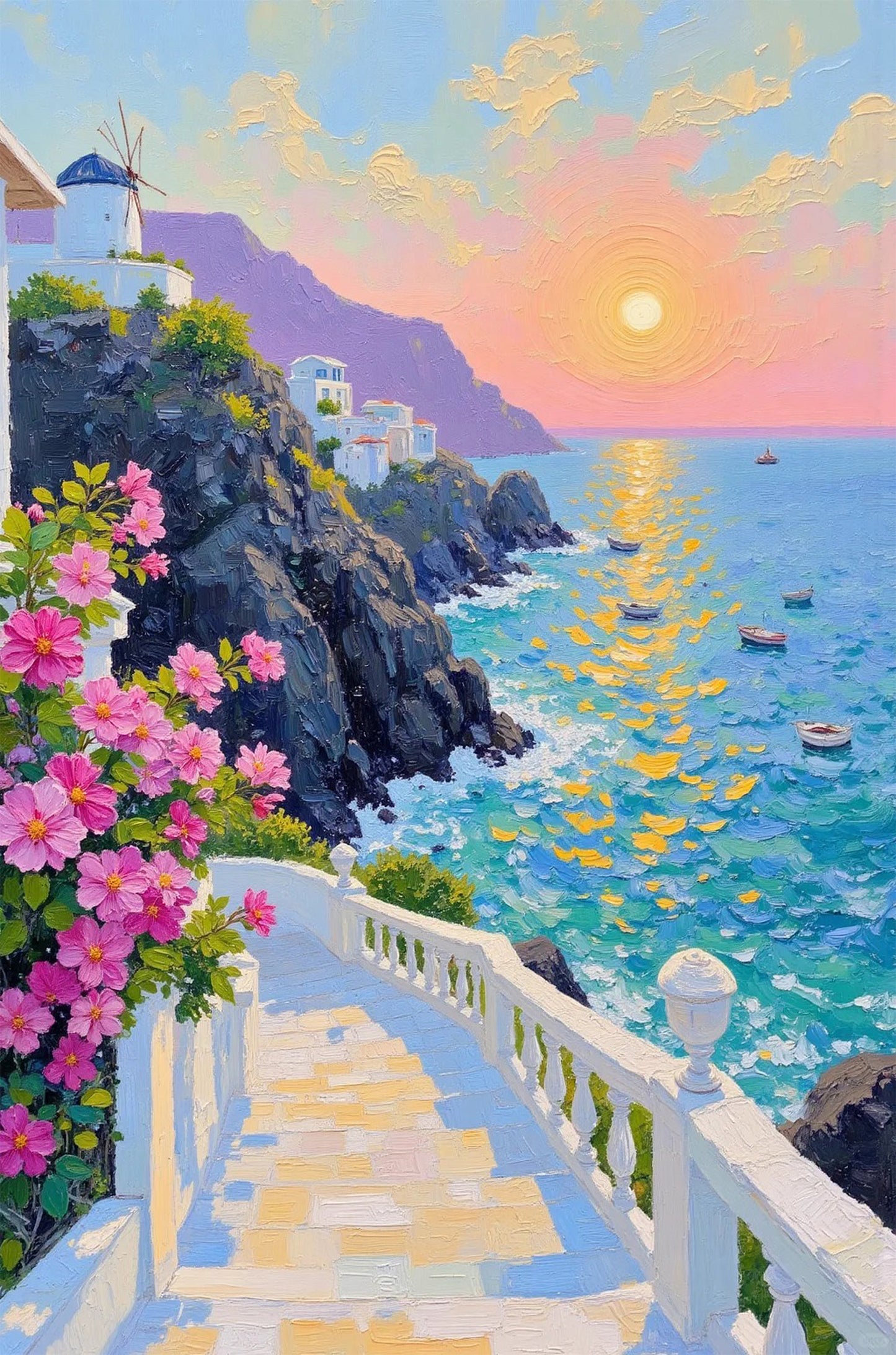 Santorini Greece Coastal Sunset 40x60cm Metal Print Ready to Hang