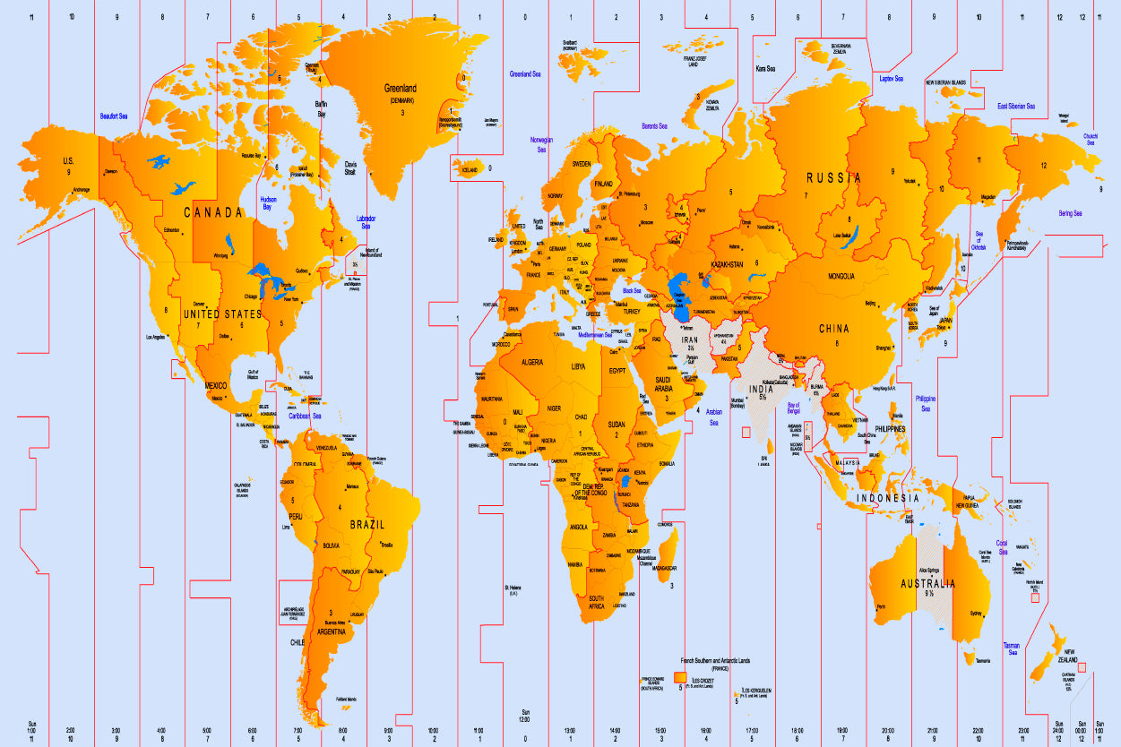Time Zone Map Home Decor Premium Quality Poster Print Choose Your Sizes - Bella Home Decor