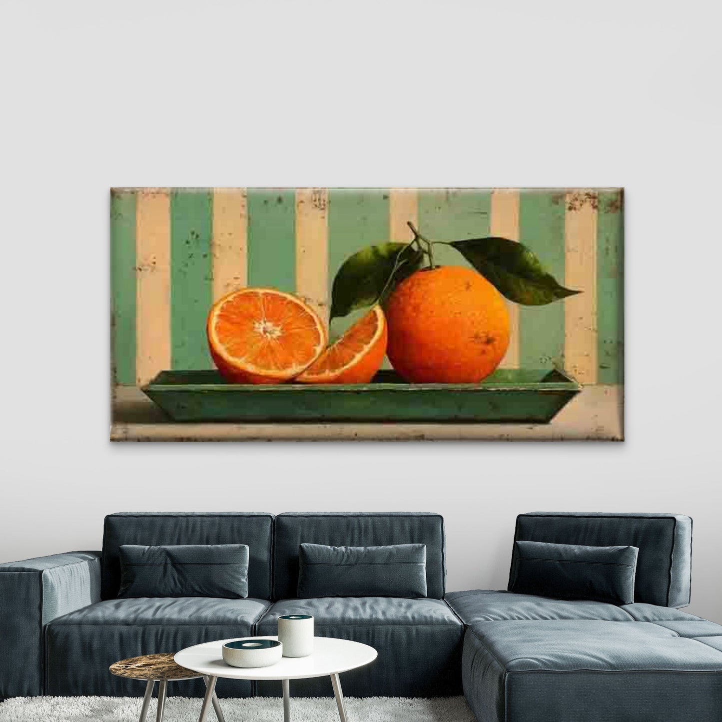 Yellow Striped Lemon Wall Art Canvas Office Home Room Framed 120x60cm