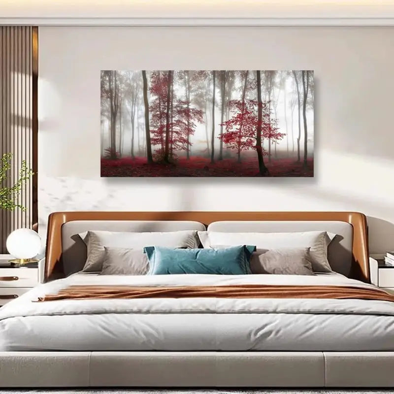 Forest Nature Red Tree Wall Art canvas office home room framed 120x60cm - Bella Home Decor