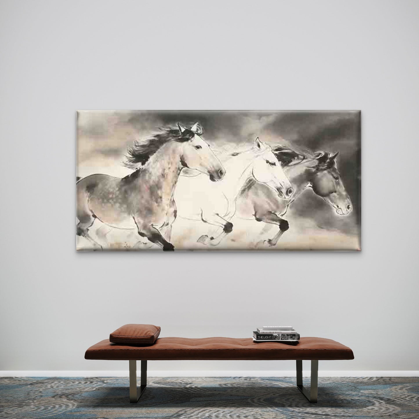 Minimalist Galloping Horses Wall Art Canvas Office Home Room Framed 120x60cm