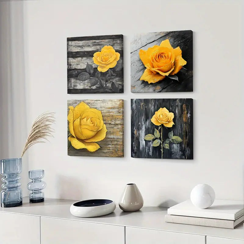 4pcs Sunset Glow Ocean Waves Wall Art Canvas Framed