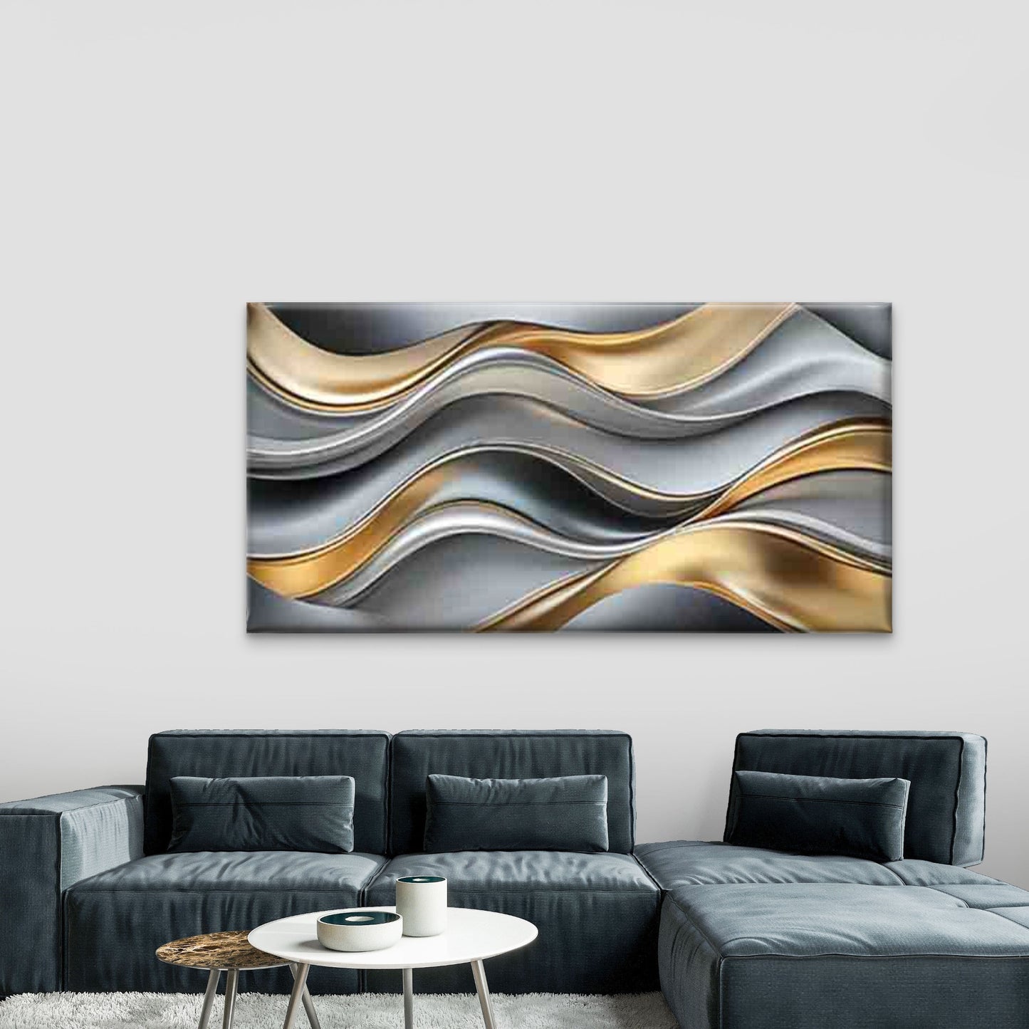 Flowing Wave Pattern Golden Wall Art Canvas Office Home Room Framed 120x60cm - Bella Home Decor