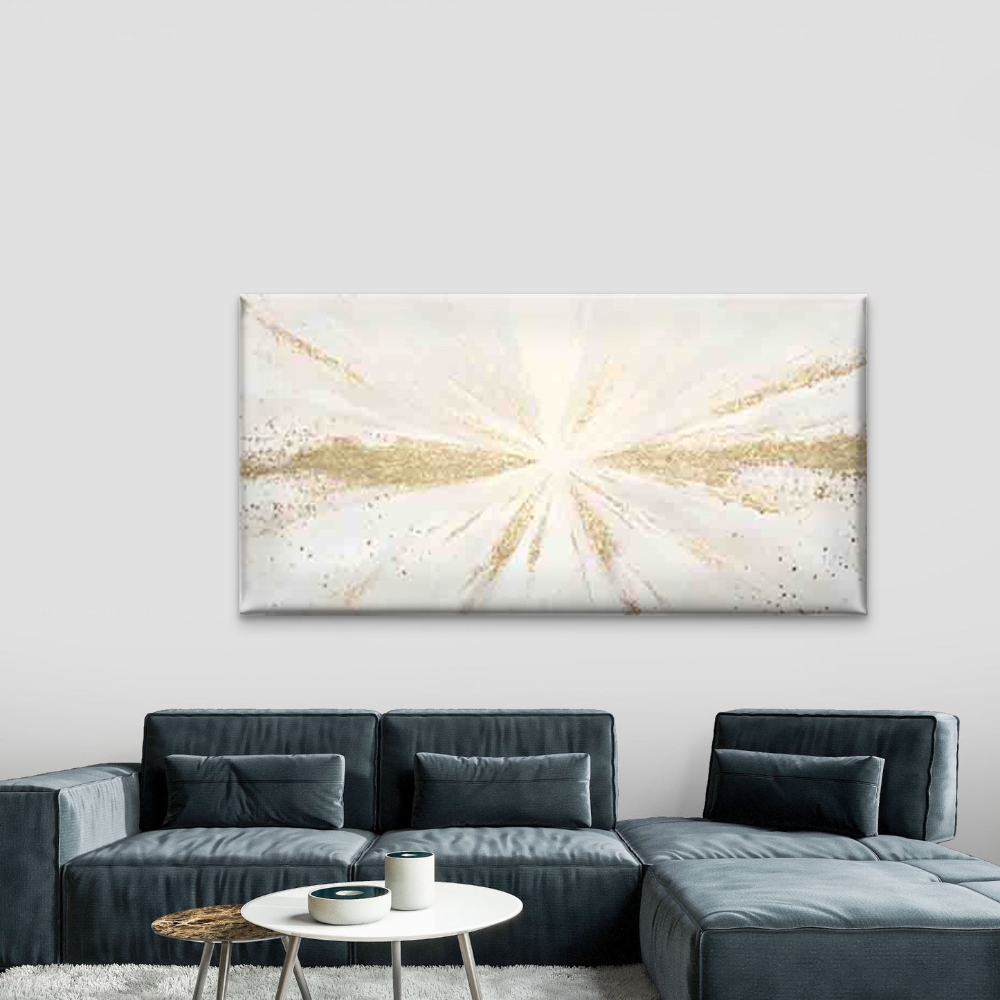 White Base with Golden Powder Wall Art Canvas Office Home Room Framed 120x60cm - Bella Home Decor