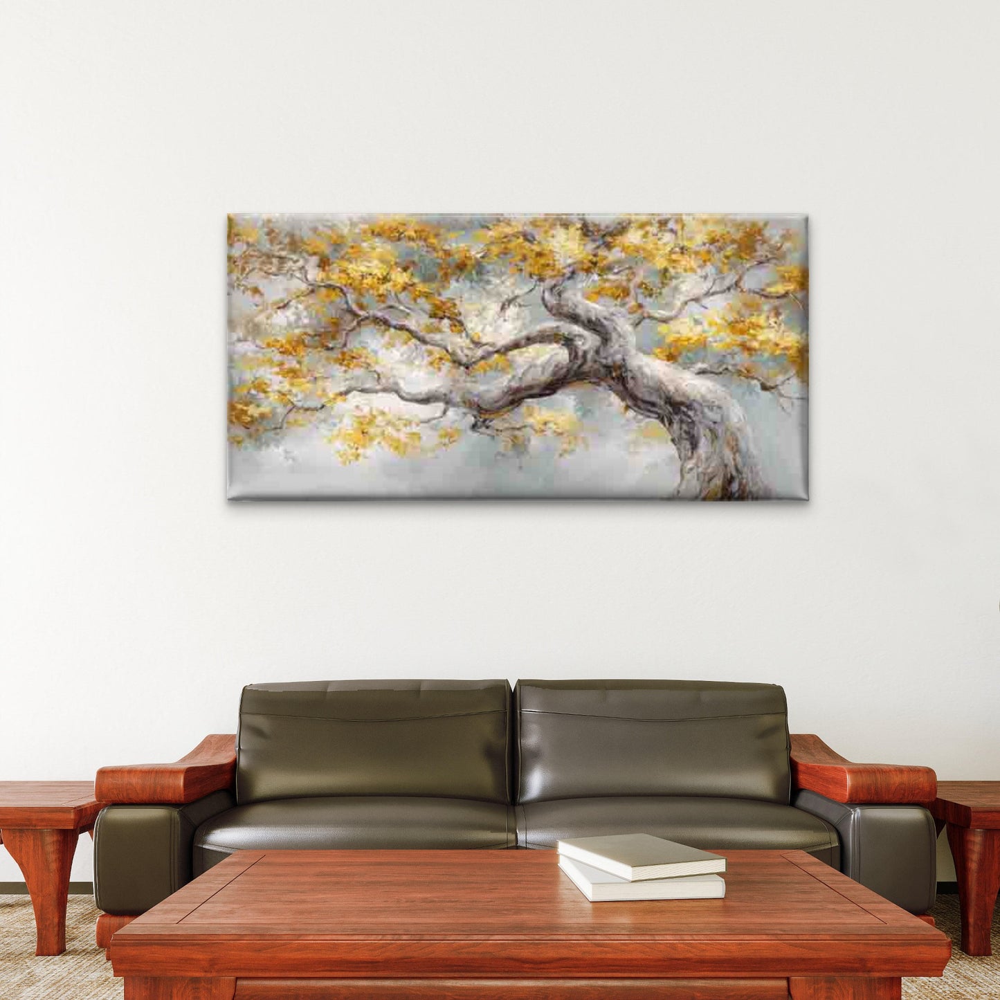 Nature, Featuring Golden Leaves Wall Art Canvas Office Home Room Framed 120x60cm - Bella Home Decor