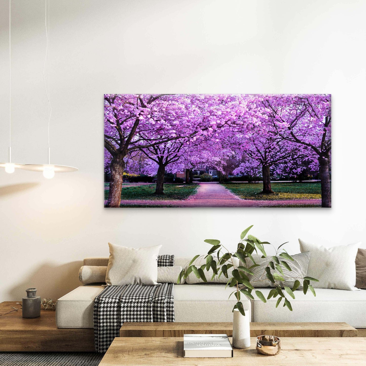 Pink Cherry Blossom Walkway Wall Art Canvas Office Home Room Framed 120x60cm