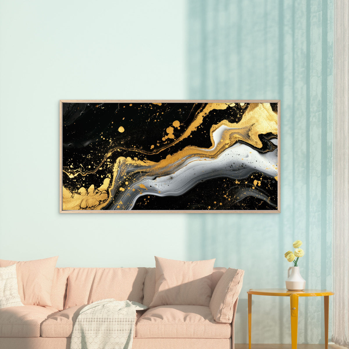 Golden Swirl Abstract Art Wall Art Canvas Office Home Room Framed 120x60cm