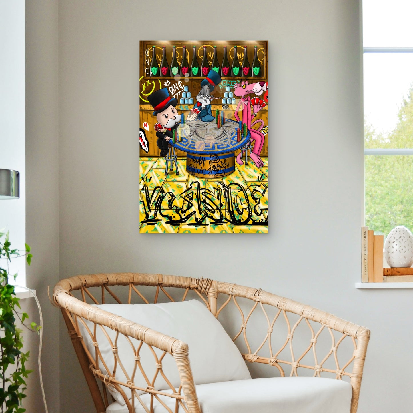 Cartoon Poker Game Luxury Bar 40x60cm Metal Print Ready to Hang
