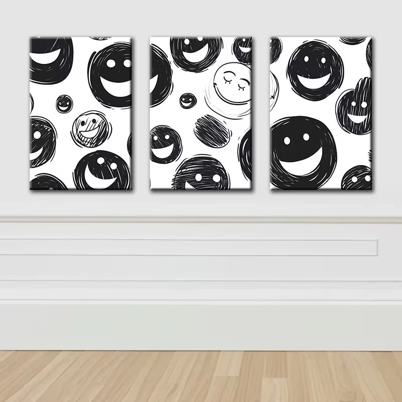 3pcs Joyful Face Illustration Wall Art Set Canvas Framed 40x60cm - High Quality Print 100% Australian Made Wall Canvas Ready to Hang