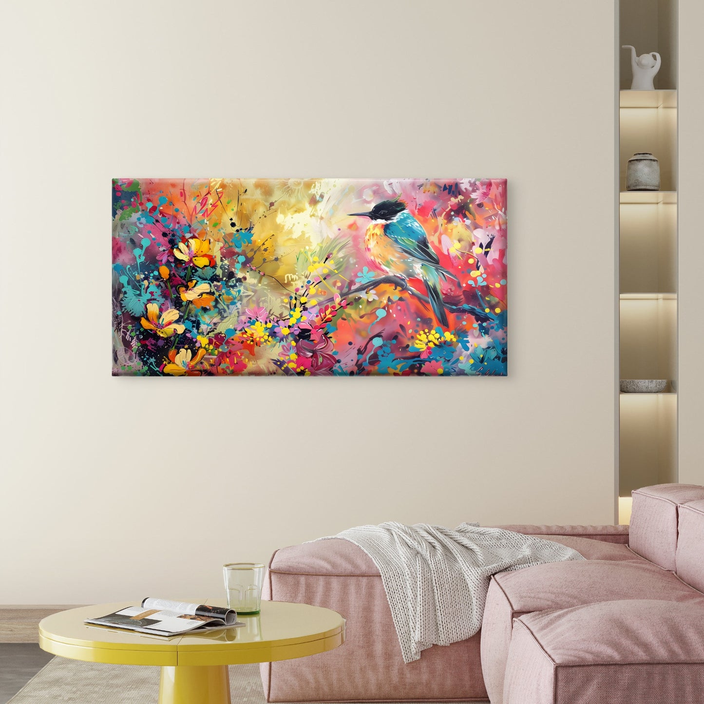 Abstract Kingfisher Wildlife Wall Art Canvas Office Home Room Framed 120x60cm