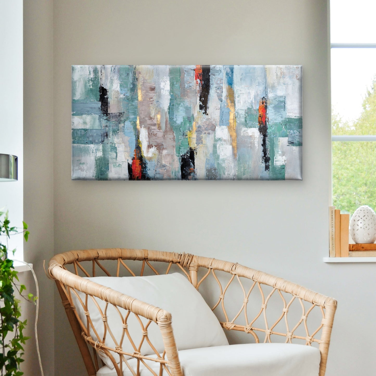 Teal Abstract Palette Texture Wall Art Canvas Office Home Room Framed 120x60cm