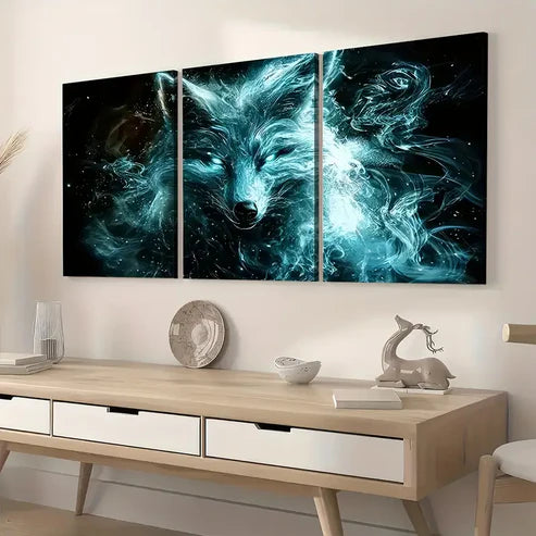 3pcs Ghost Fox Animal Abstract Art Scary Wall Art Set Canvas Unframed - High Quality Print 100% Australian Made Wall Canvas - Bella Home Decor
