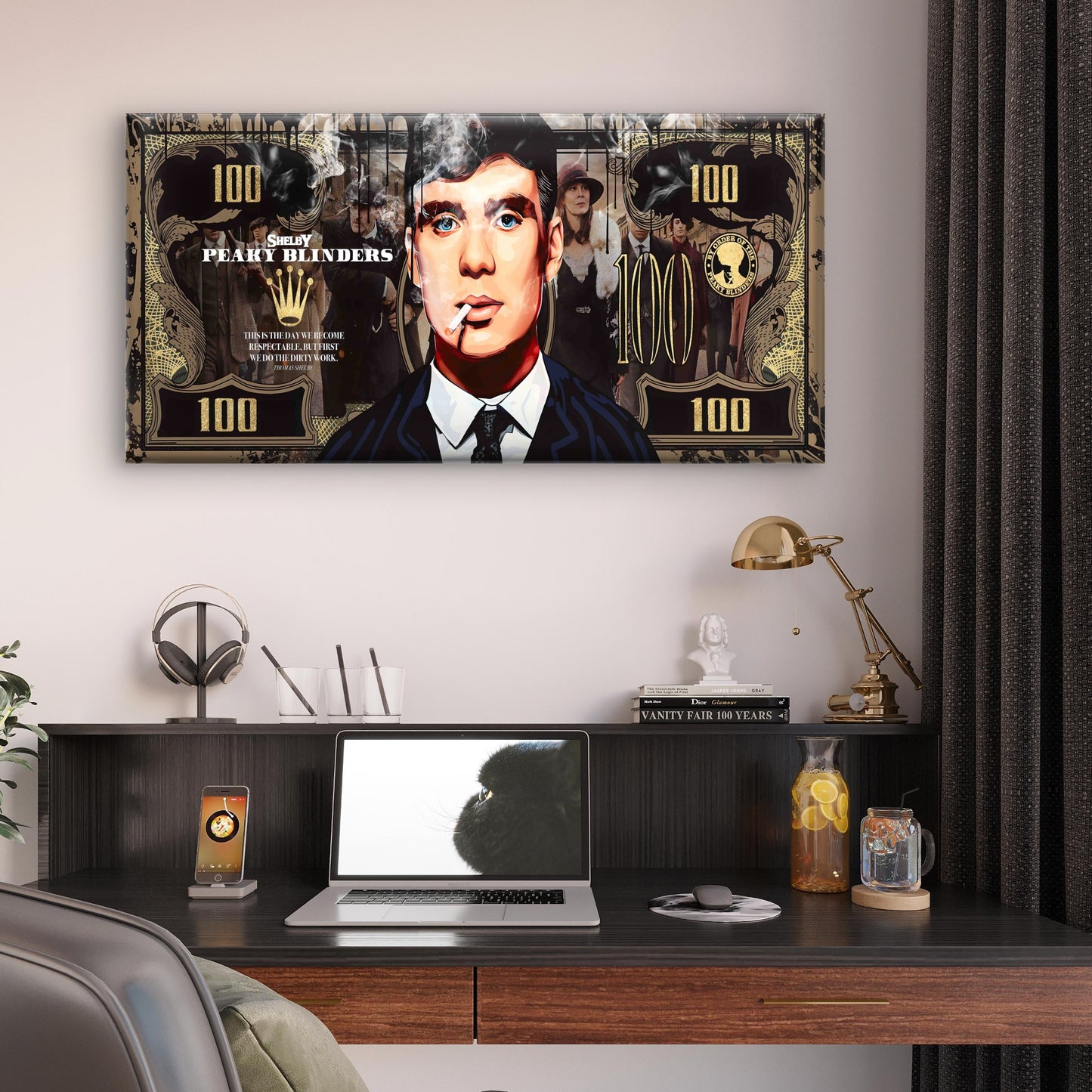 Criminal Money Print Wall Art Canvas Office Home Room Framed 120x60cm - Bella Home Decor