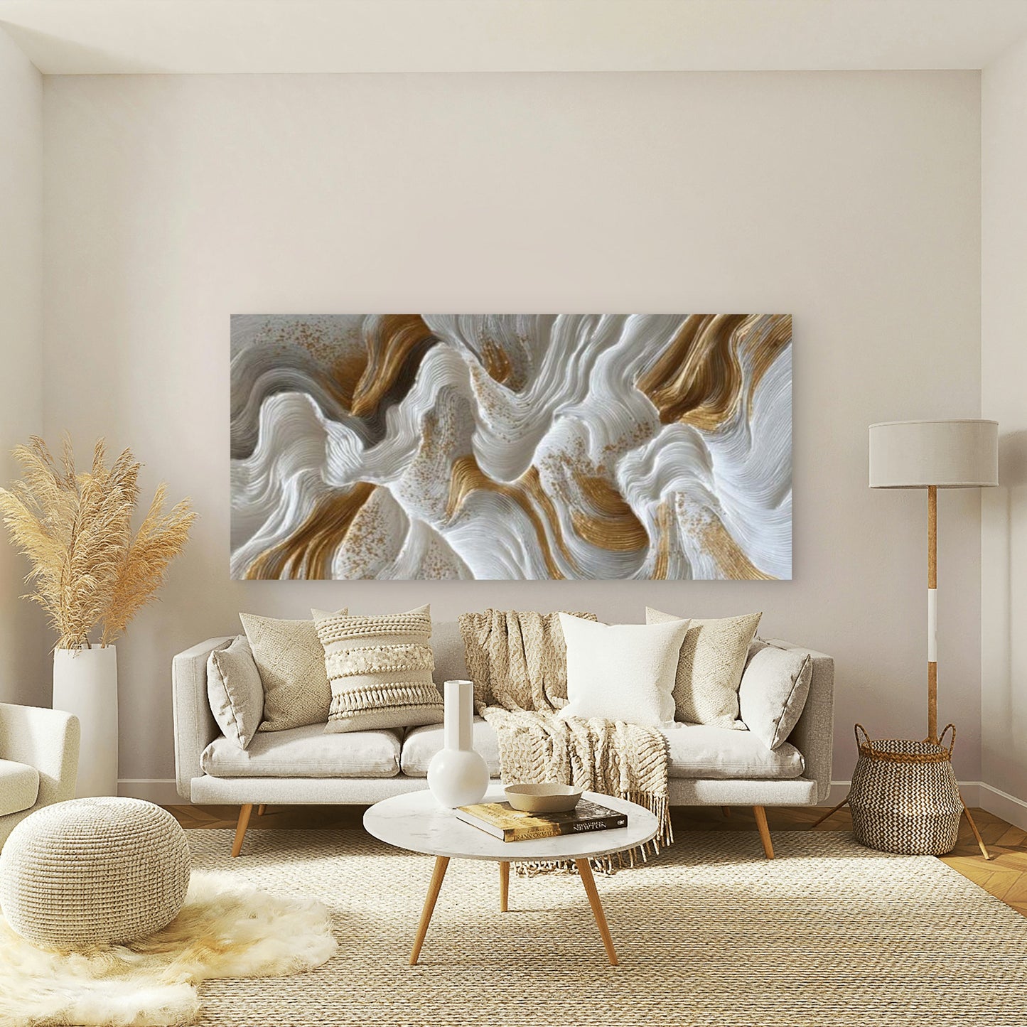 Abstract Gold Brush Stroke Wall Art Canvas Office Home Room Framed 120x60cm - Bella Home Decor