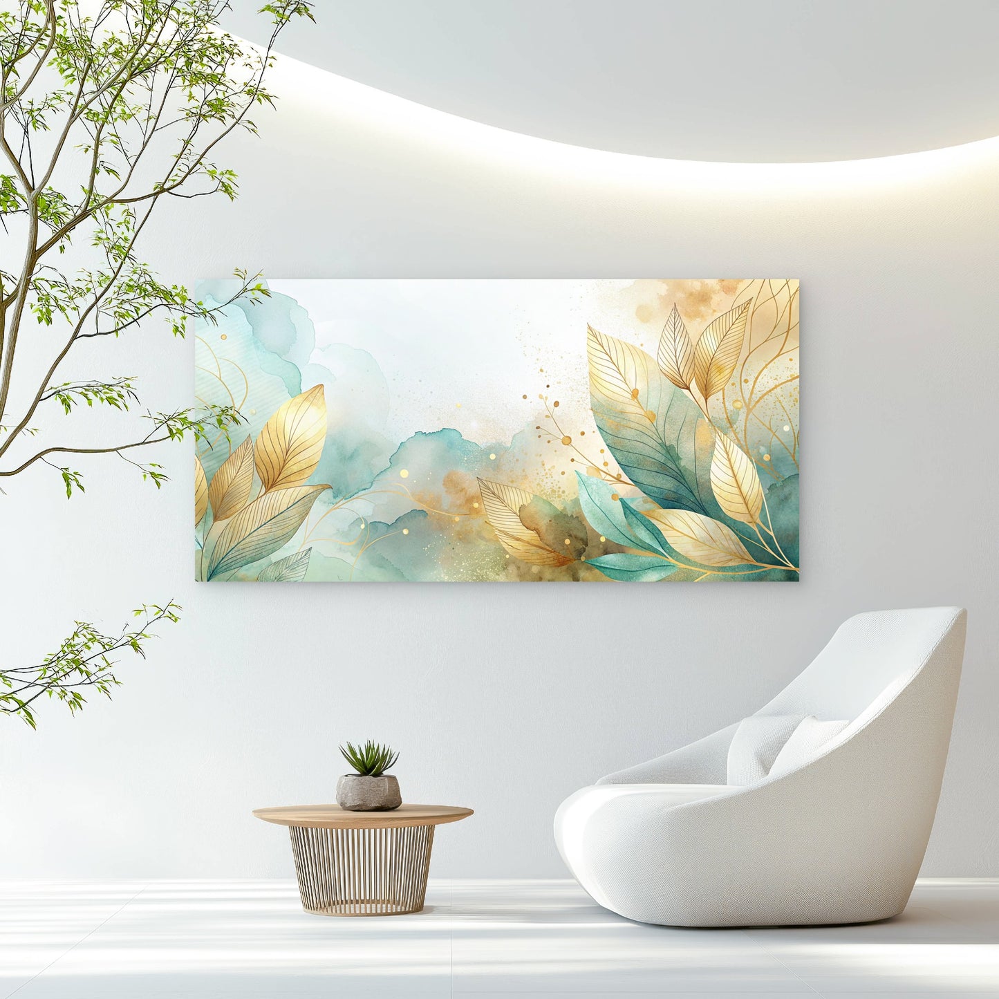 Sage Currents Golden Leaves Wall Art Canvas Office Home Room Framed 120x60cm - Bella Home Decor