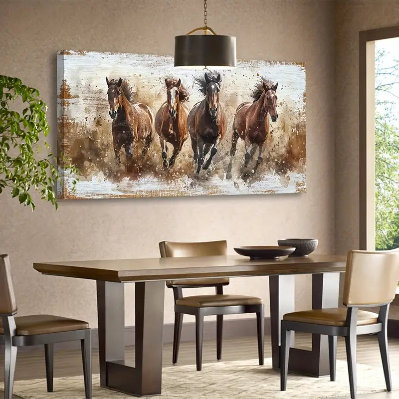 Brown Horse Pictures Animal Wall Art canvas office home room framed 120x60cm - Bella Home Decor