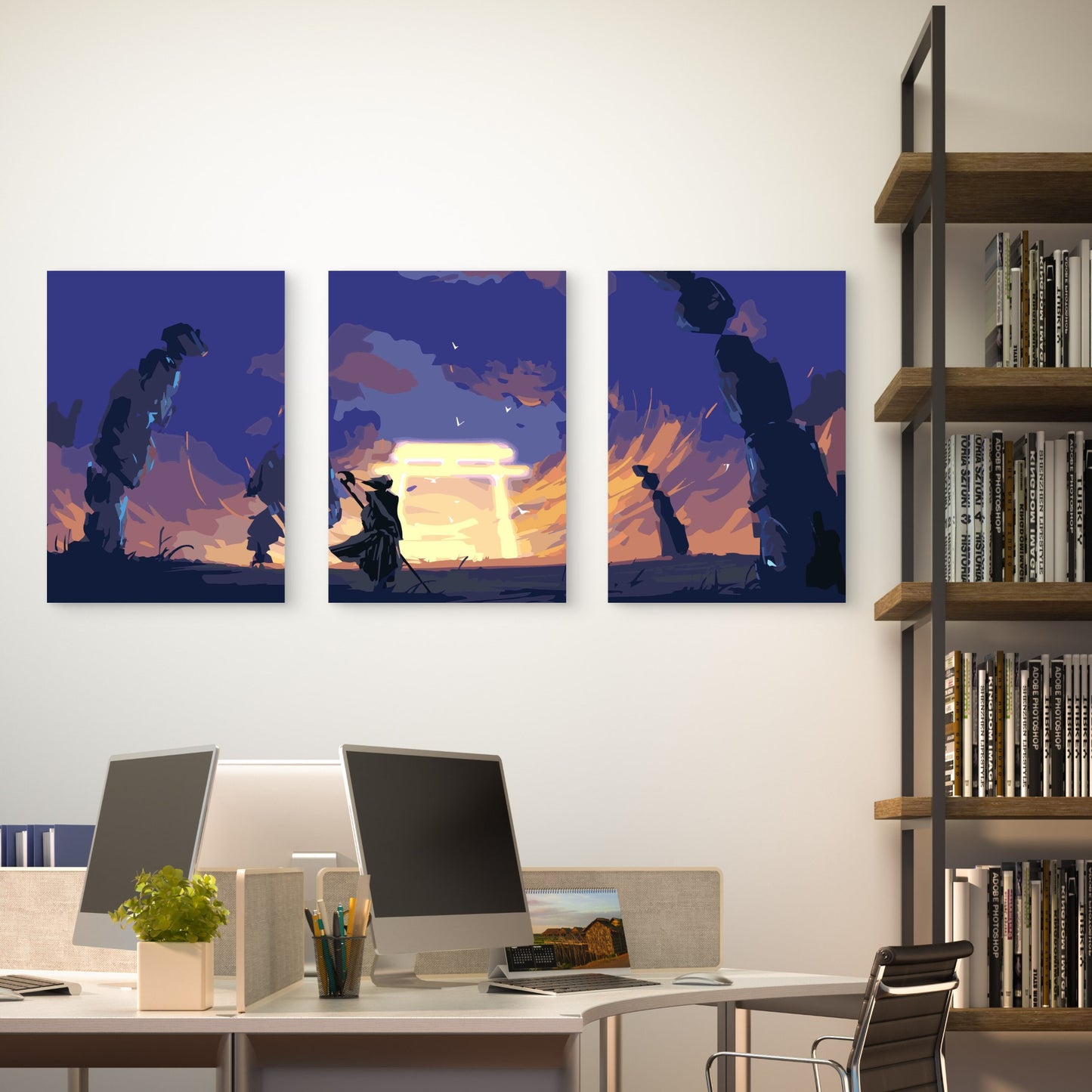 3pcs Mystical Japanese Torii Gate Sunset Metal Print Ready to Hang Art