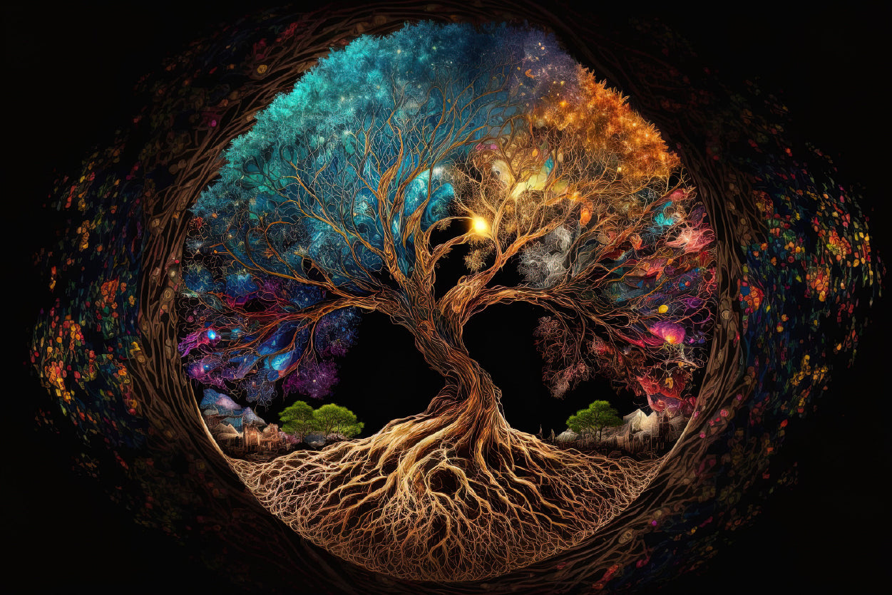 Oval Shaped Colorful Life of Tree Print 100% Australian Made - Bella Home Decor