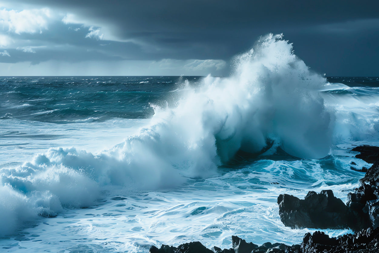 Large Wave Crashing Into Rocks, Sky Home Decor Premium Quality Poster Print Choose Your Sizes - Bella Home Decor