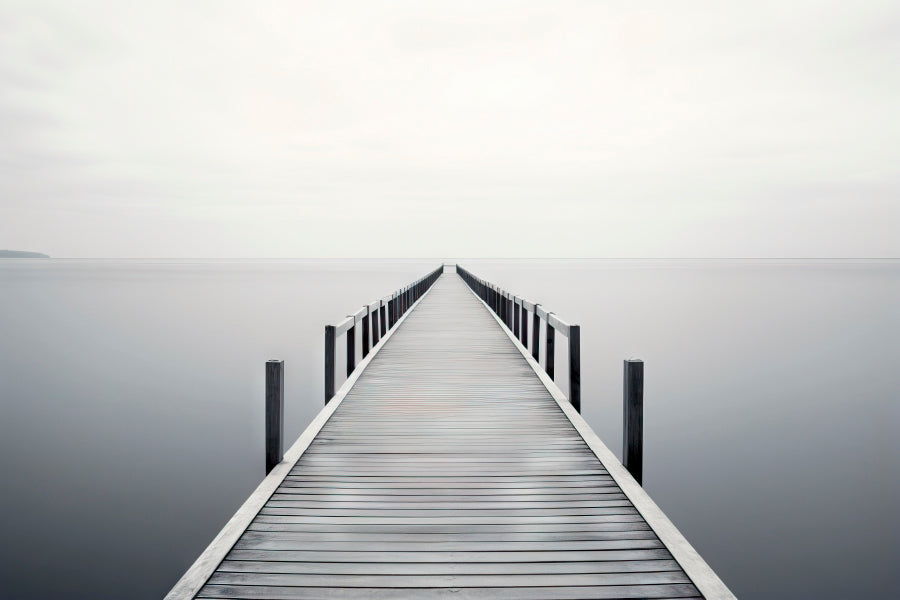Wooden Pier on A Tranquil Lake Shrouded in Misty Acrylic Glass Print Tempered Glass Wall Art 100% Made in Australia Ready to Hang - Bella Home Decor