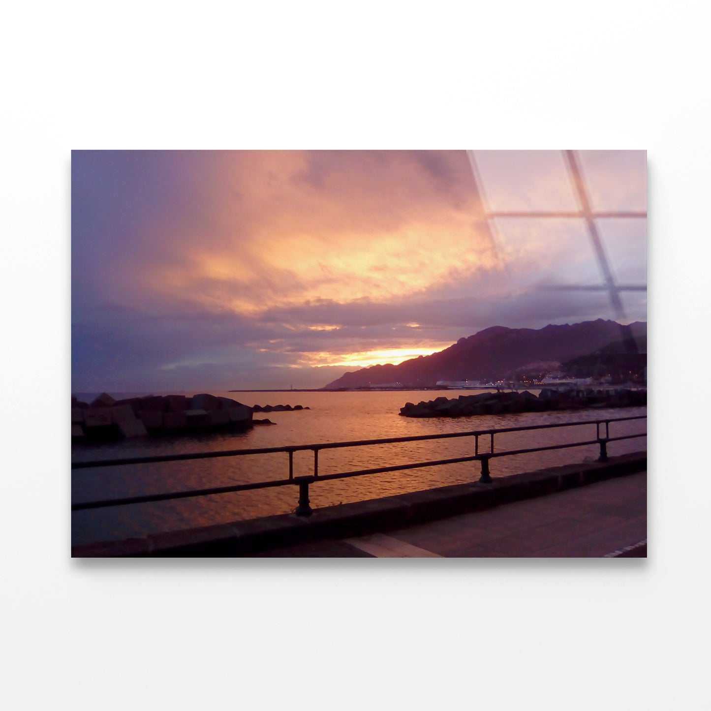Sky With Sunset Behind Mountain Acrylic Glass Print Tempered Glass Wall Art 100% Made in Australia Ready to Hang - Bella Home Decor