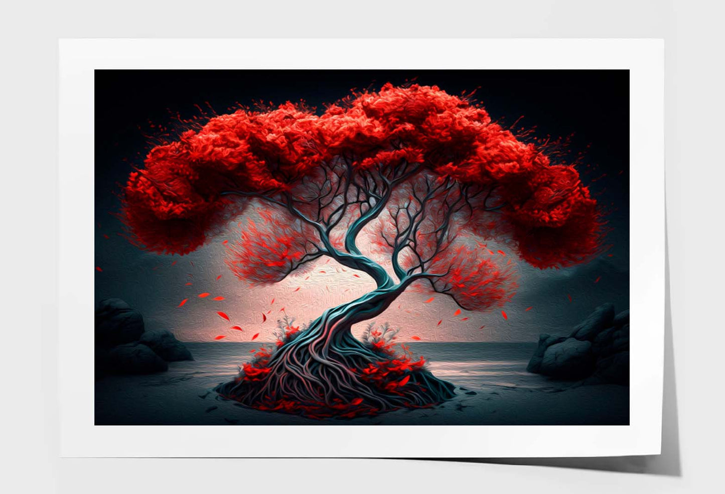 3d Red Single Tree Scenery Art Wall Art Limited Edition High Quality Print Unframed Roll Canvas None