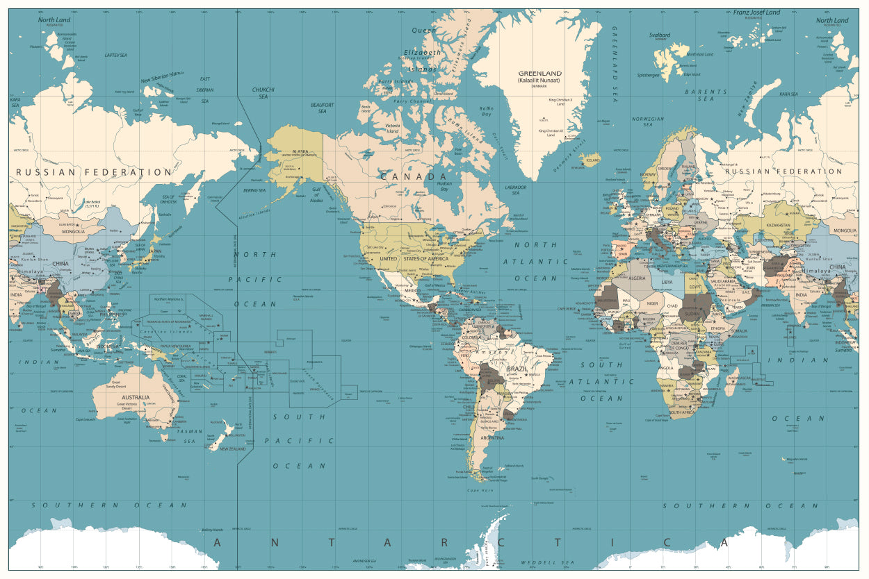 America Centred World Map Home Decor Premium Quality Poster Print Choose Your Sizes - Bella Home Decor