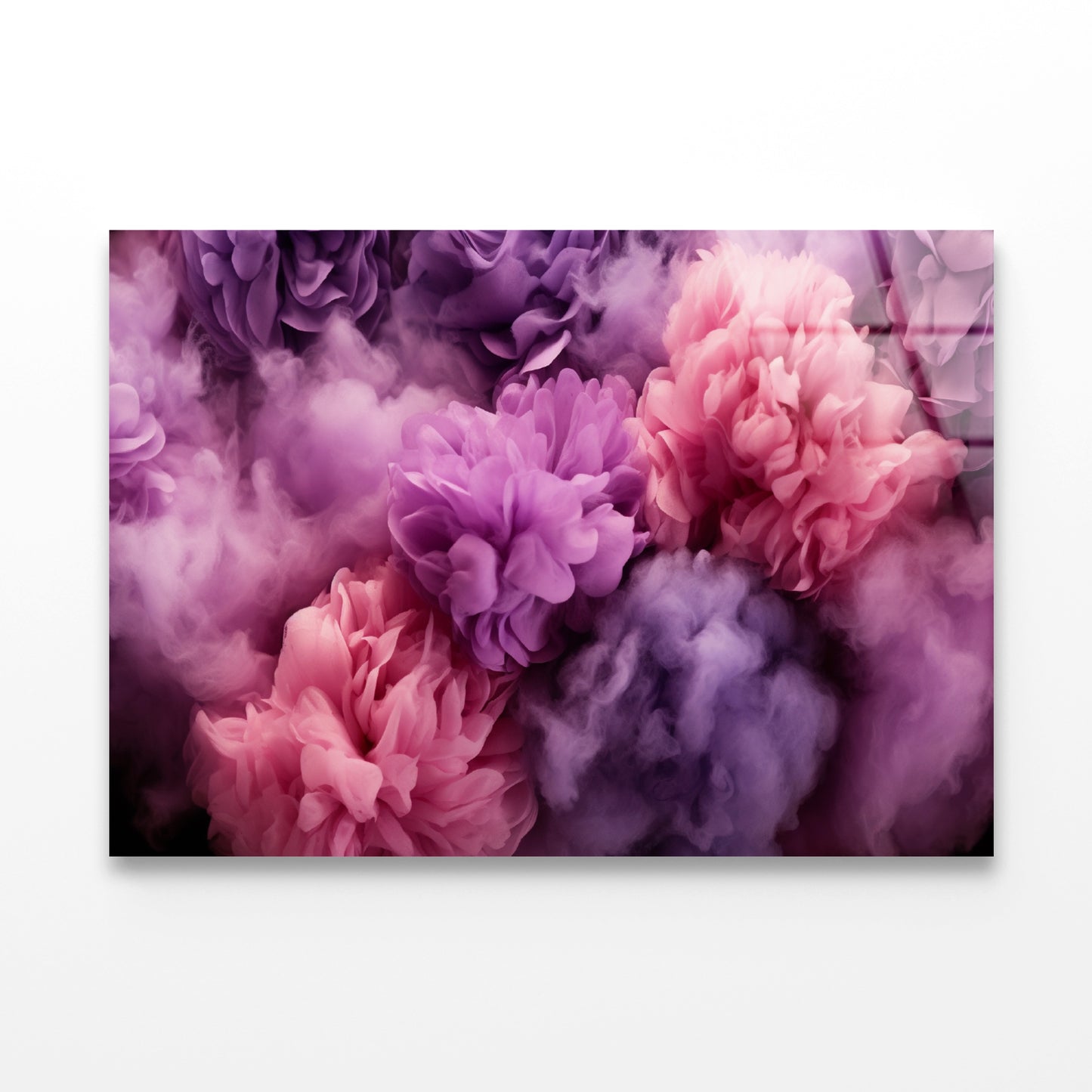 Bunch of Flowers with Pink Smoke Acrylic Glass Print Tempered Glass Wall Art 100% Made in Australia Ready to Hang - Bella Home Decor