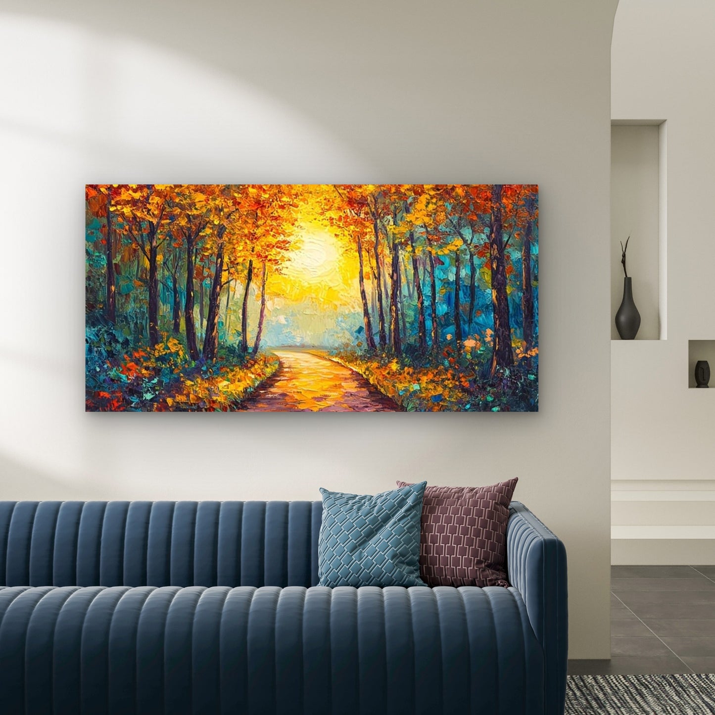Autumn Forest Pathway Landscape Wall Art Canvas Office Home Room Framed 120x60cm - Bella Home Decor